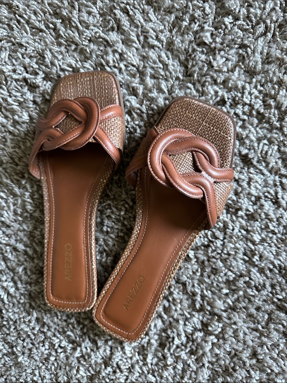 Arezzo Tan Braided Knot Slide Sandals